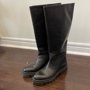 Leather Knee High Lug Sole Boots